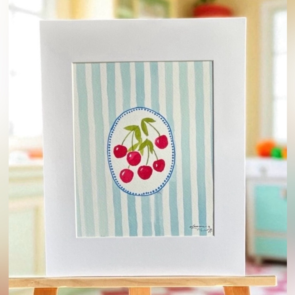 Hand-Made New Watercolor Art Cherries